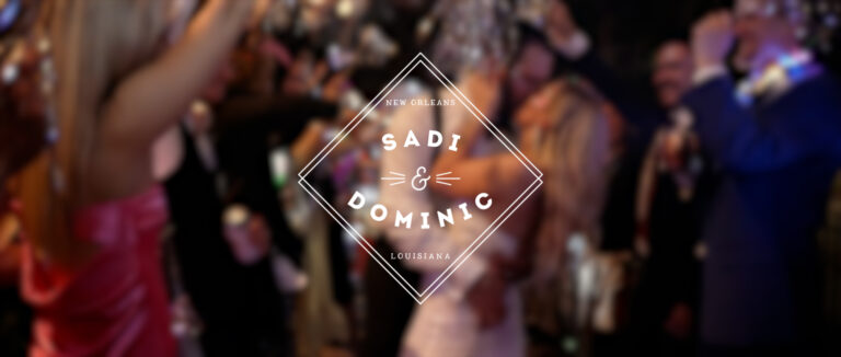 Bride and groom Sadi and Dominic celebrate their outdoor wedding at the Elms Mansion in New Orleans.