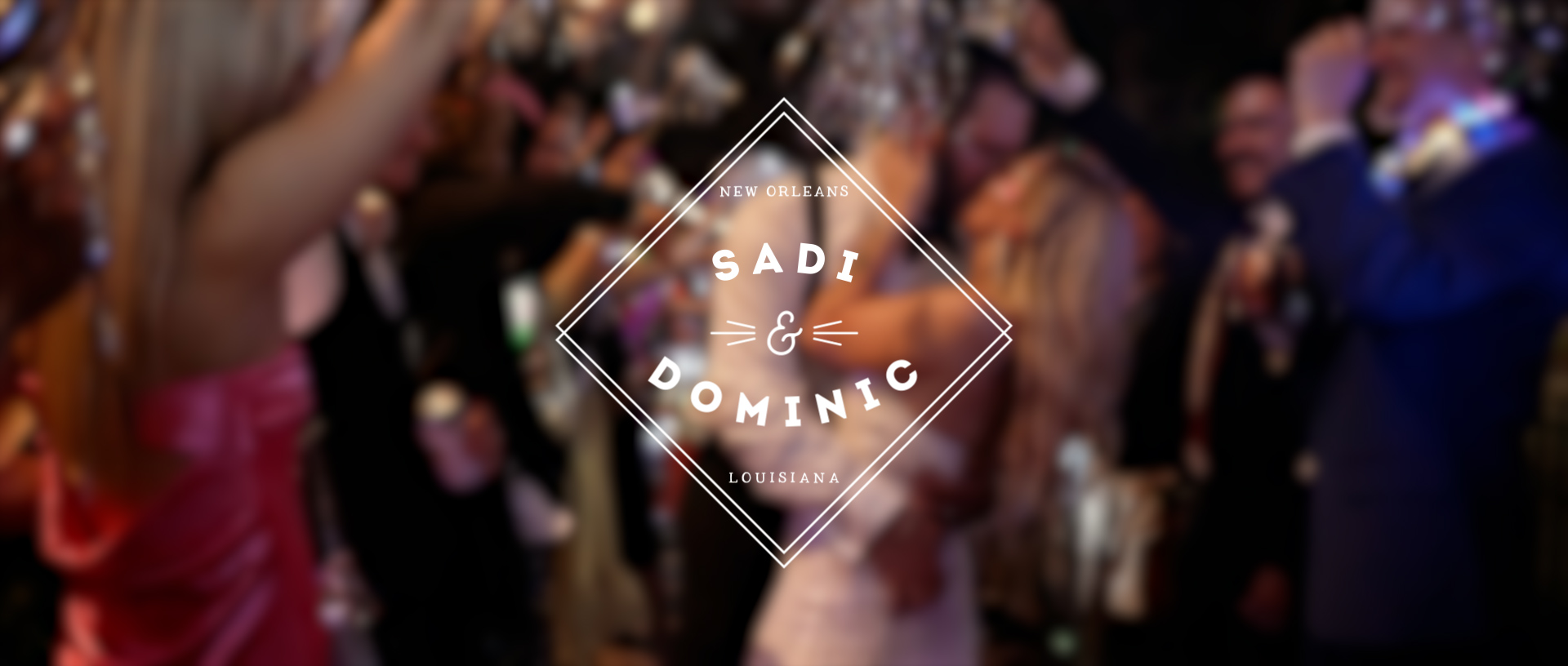 Bride and groom Sadi and Dominic celebrate their outdoor wedding at the Elms Mansion in New Orleans.